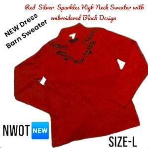 NWOT Dress Barn Red Long Sleeve Floral Glitter Women's Sweater